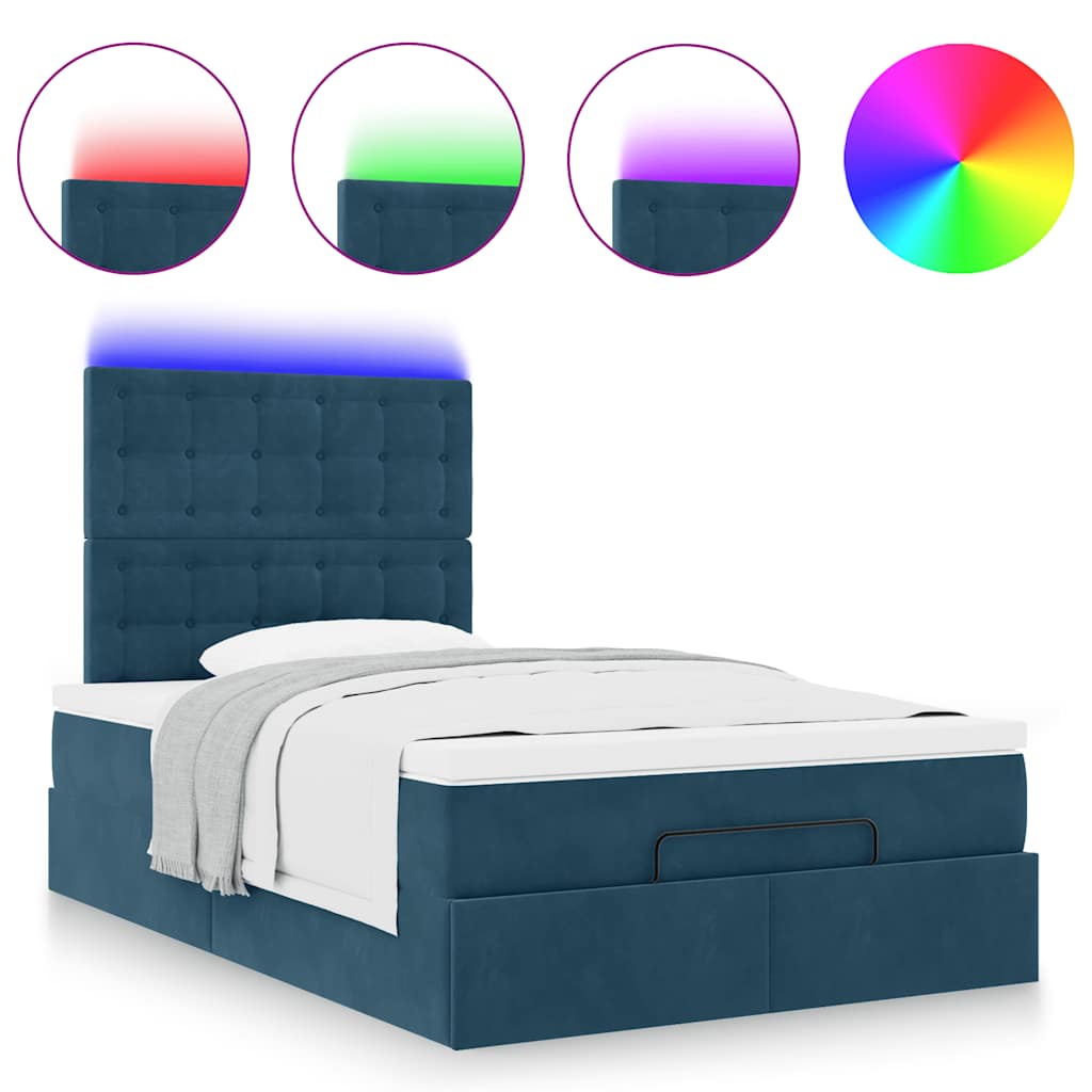 Cadre de lit ottoman avec matelas bleu foncé 120x190 cm velours - XIOS