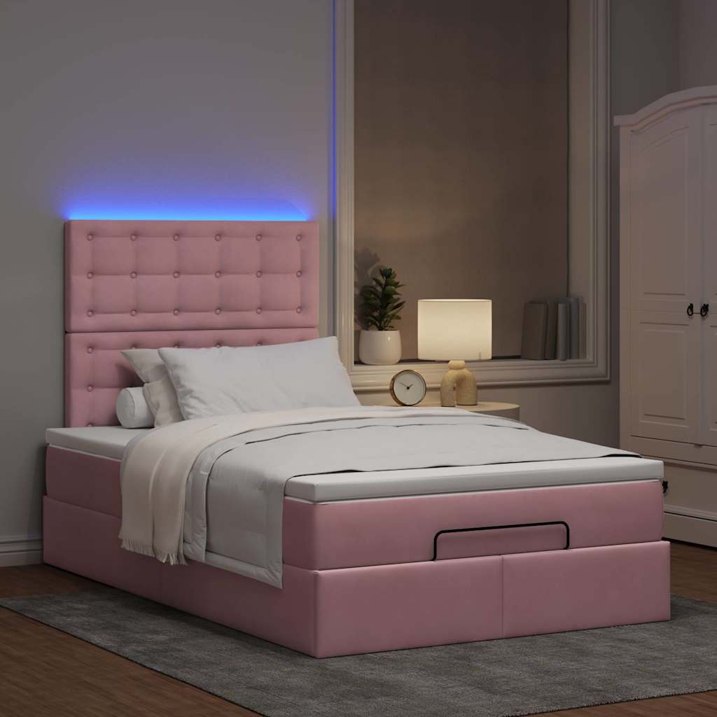 Cadre de lit ottoman avec matelas rose 120x190 cm velours - XIOS