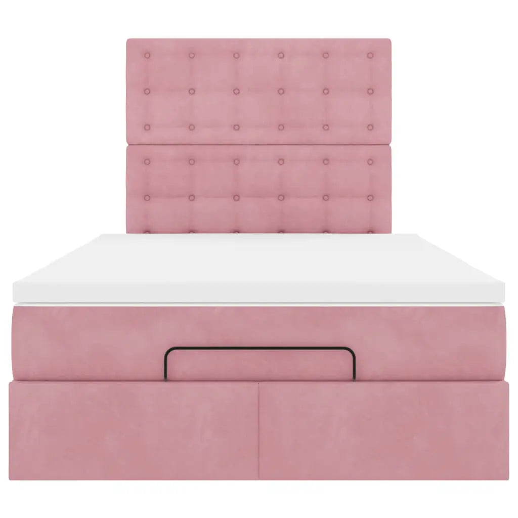 Cadre de lit ottoman avec matelas rose 120x190 cm velours - XIOS