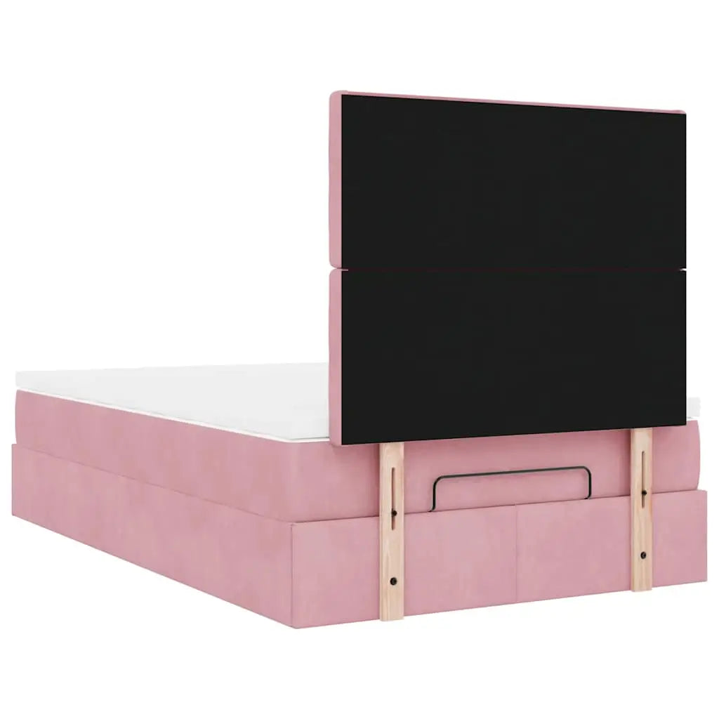 Cadre de lit ottoman avec matelas rose 120x190 cm velours - XIOS