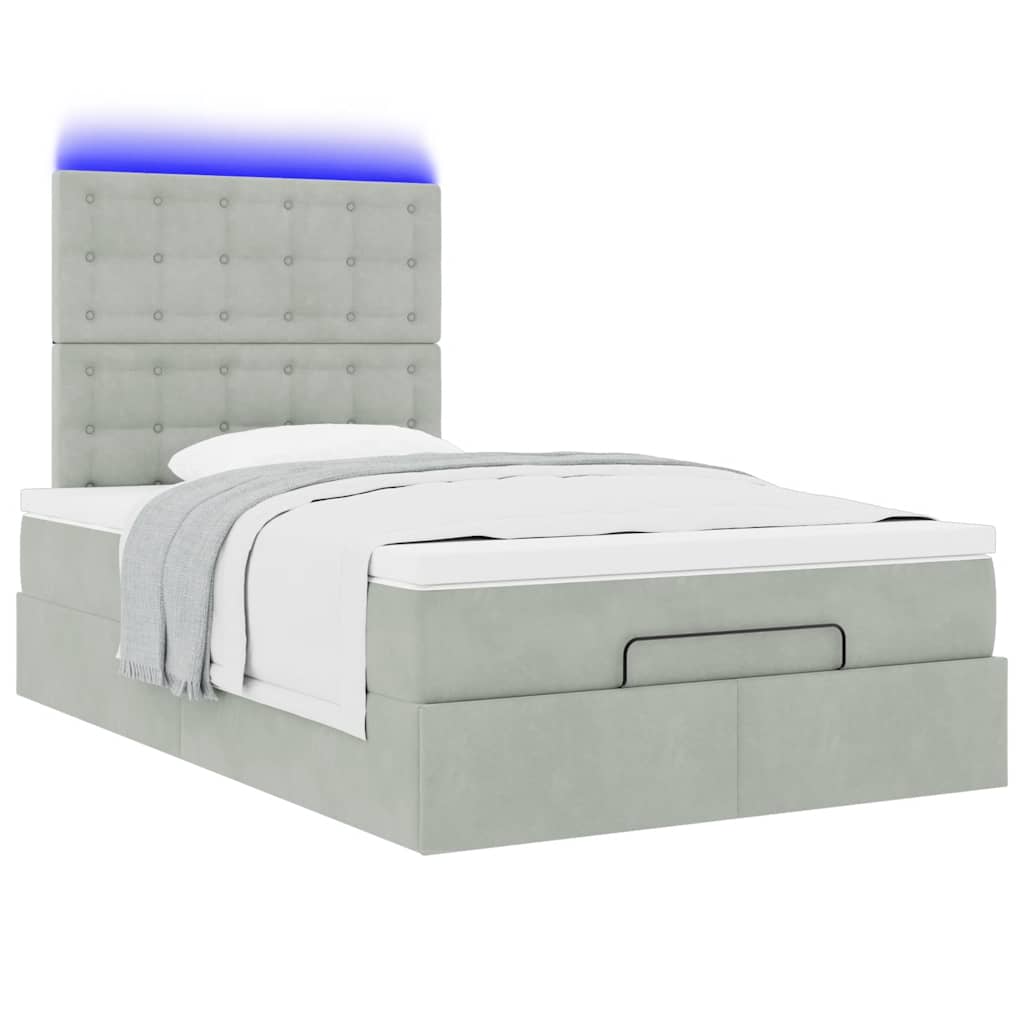 Cadre de lit ottoman et matelas gris clair 120x200 cm velours - XIOS