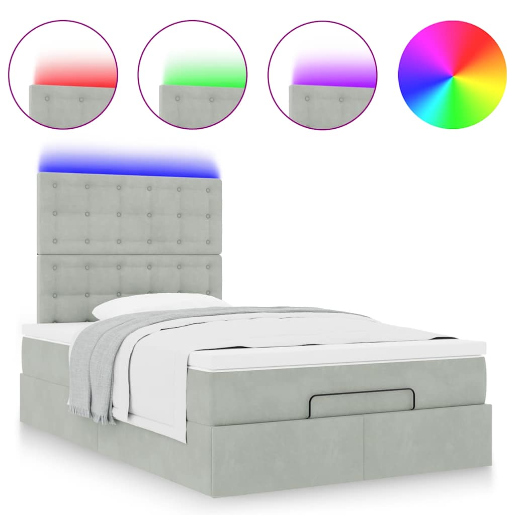 Cadre de lit ottoman et matelas gris clair 120x200 cm velours - XIOS