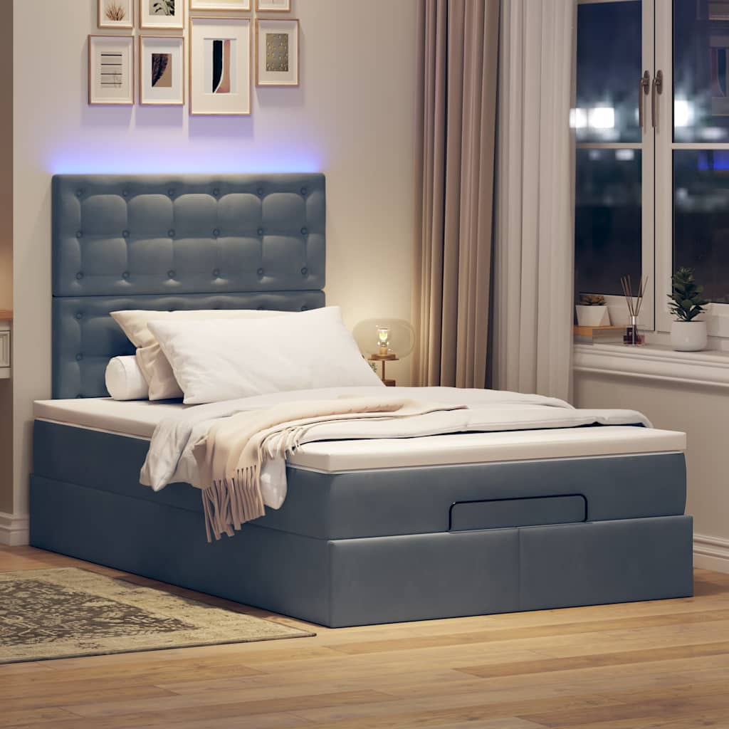 Cadre de lit ottoman et matelas gris foncé 120x200 cm velours - XIOS
