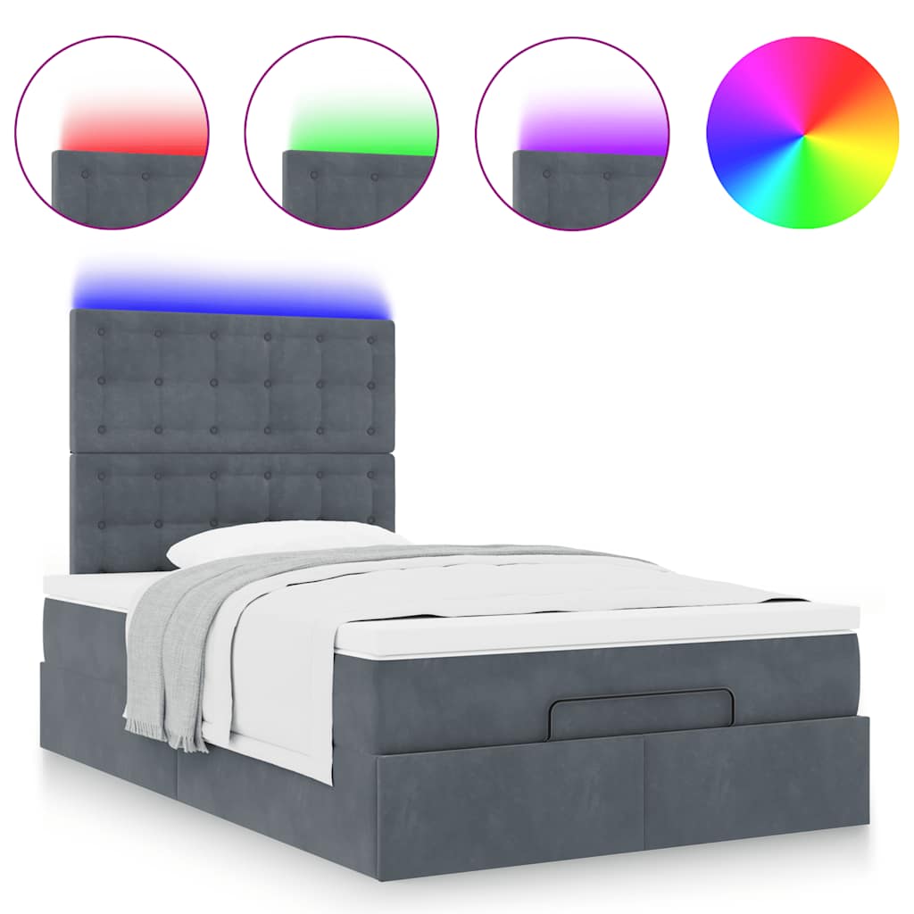Cadre de lit ottoman et matelas gris foncé 120x200 cm velours - XIOS
