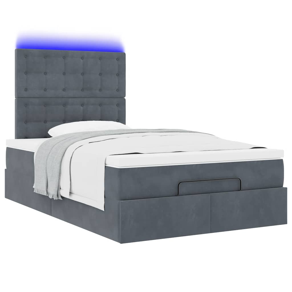 Cadre de lit ottoman et matelas gris foncé 120x200 cm velours - XIOS