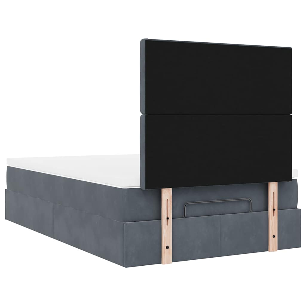 Cadre de lit ottoman et matelas gris foncé 120x200 cm velours - XIOS