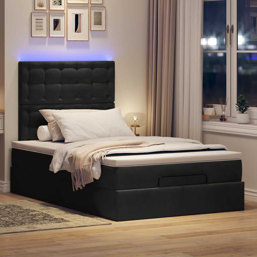Cadre de lit ottoman avec matelas noir 120x200 cm velours - XIOS