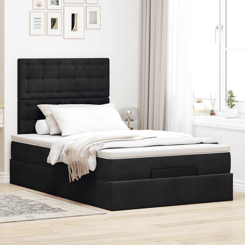 Cadre de lit ottoman avec matelas noir 120x200 cm velours - XIOS