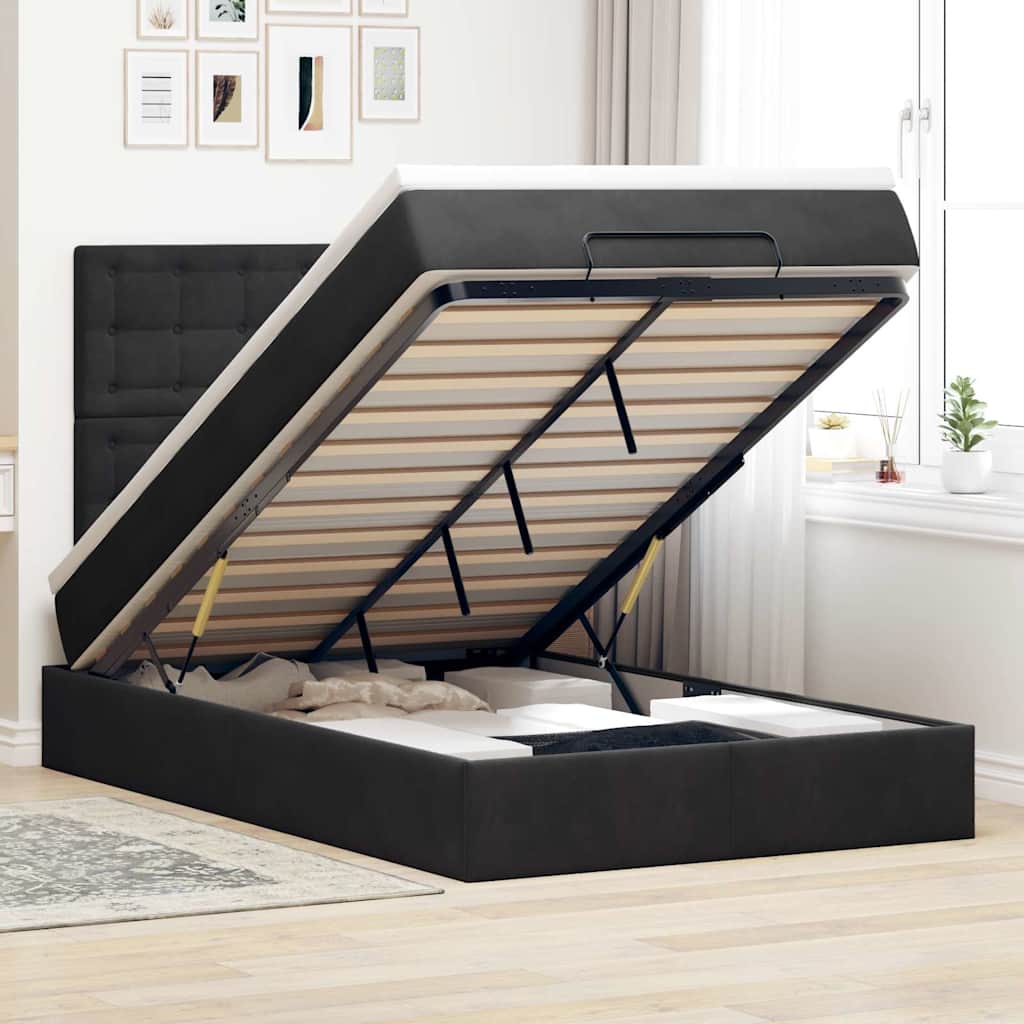 Cadre de lit ottoman avec matelas noir 120x200 cm velours - XIOS