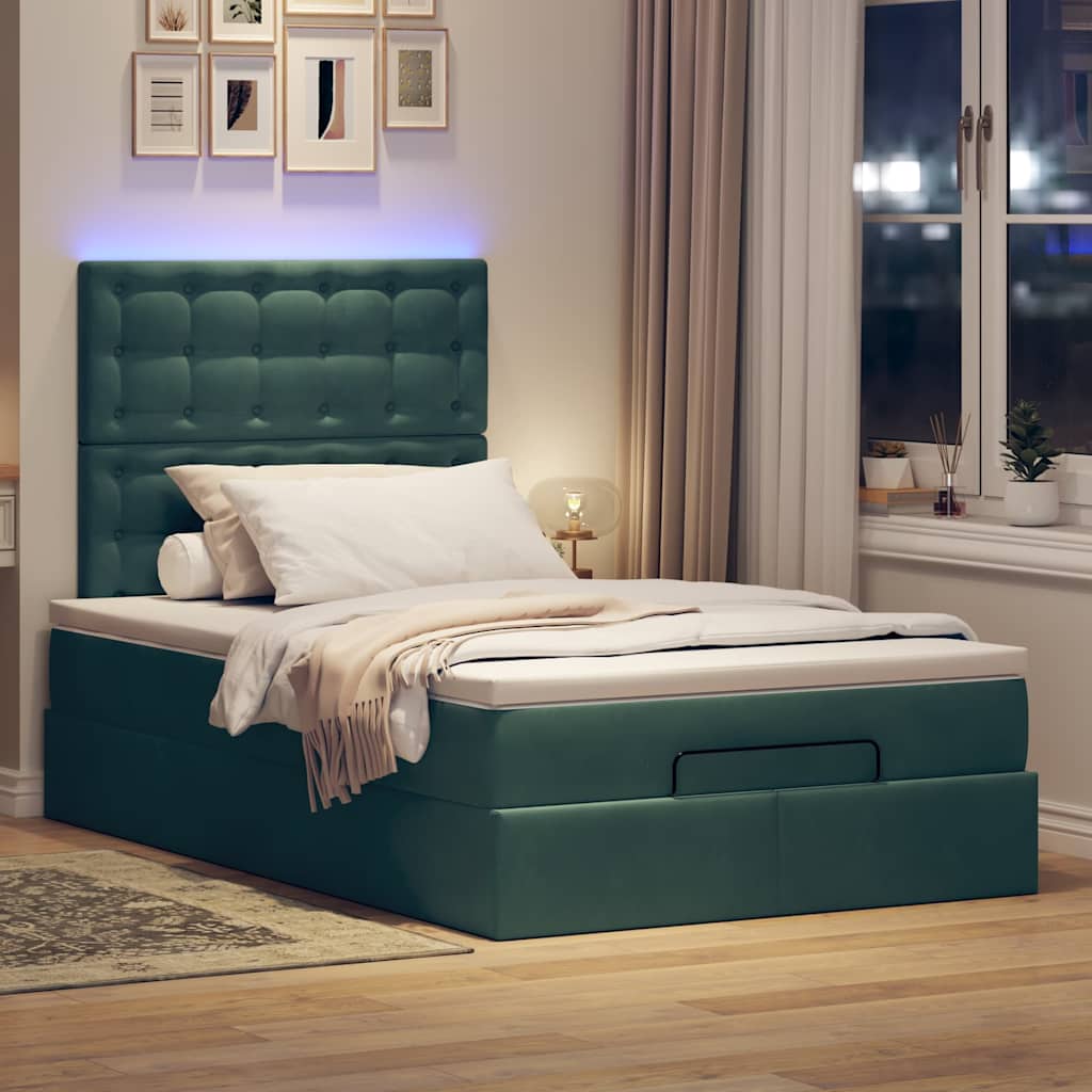 Cadre de lit ottoman avec matelas vert foncé 120x200 cm velours - XIOS