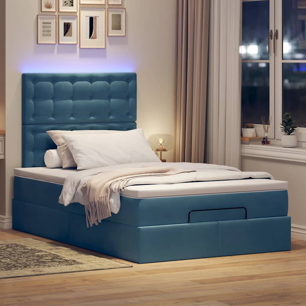 Cadre de lit ottoman avec matelas bleu foncé 120x200 cm velours - XIOS