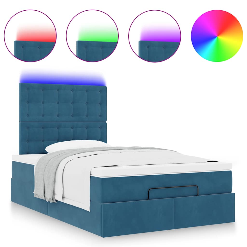 Cadre de lit ottoman avec matelas bleu foncé 120x200 cm velours - XIOS