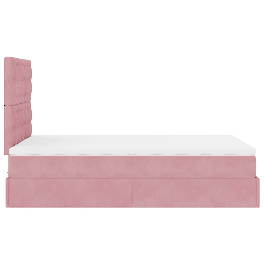 Cadre de lit ottoman avec matelas rose 120x200 cm velours - XIOS
