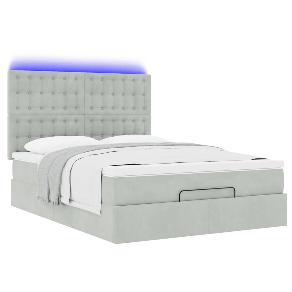 Cadre de lit ottoman et matelas gris clair 140x190 velours - XIOS