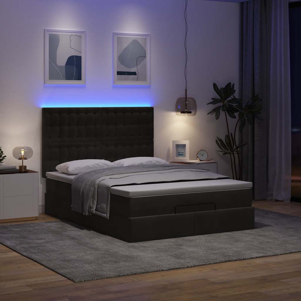 Cadre de lit ottoman avec matelas noir 140x190 cm velours - XIOS