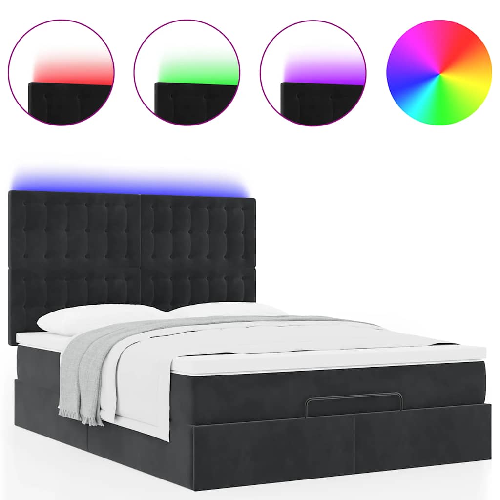 Cadre de lit ottoman avec matelas noir 140x190 cm velours - XIOS