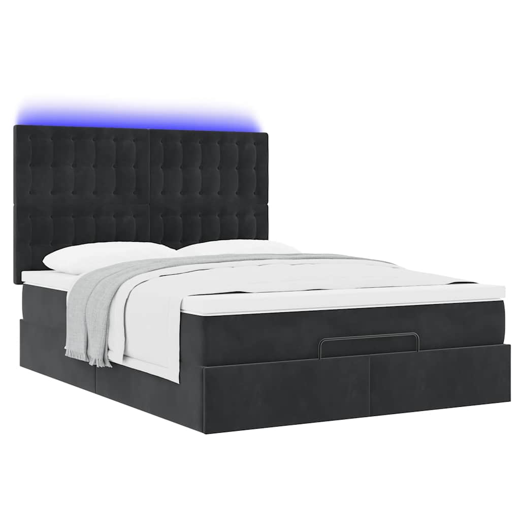 Cadre de lit ottoman avec matelas noir 140x190 cm velours - XIOS