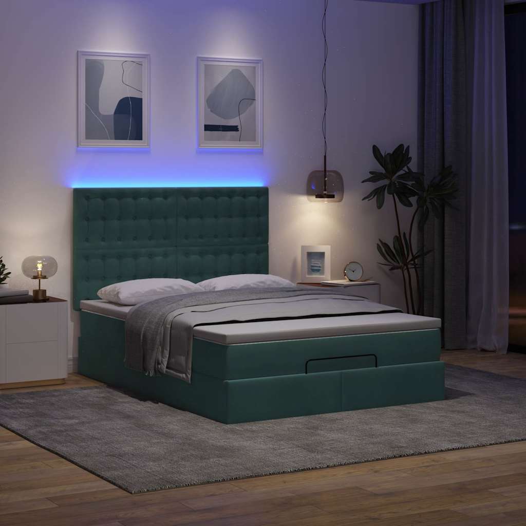 Cadre de lit ottoman avec matelas vert foncé 140x190 cm velours - XIOS