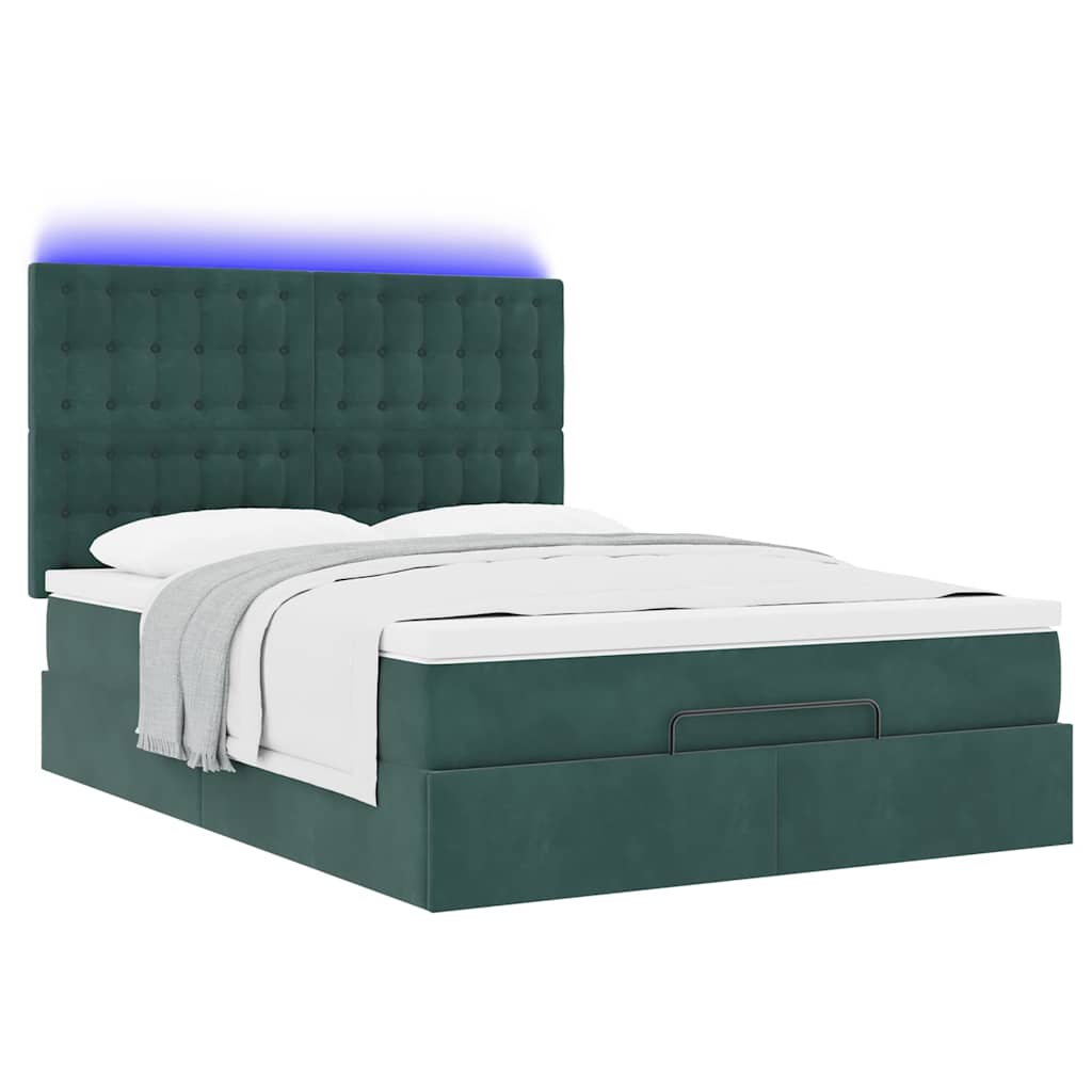 Cadre de lit ottoman avec matelas vert foncé 140x190 cm velours - XIOS