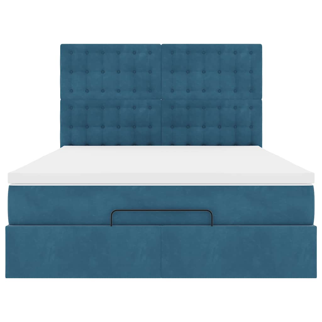 Cadre de lit ottoman avec matelas bleu foncé 140x190 cm velours - XIOS