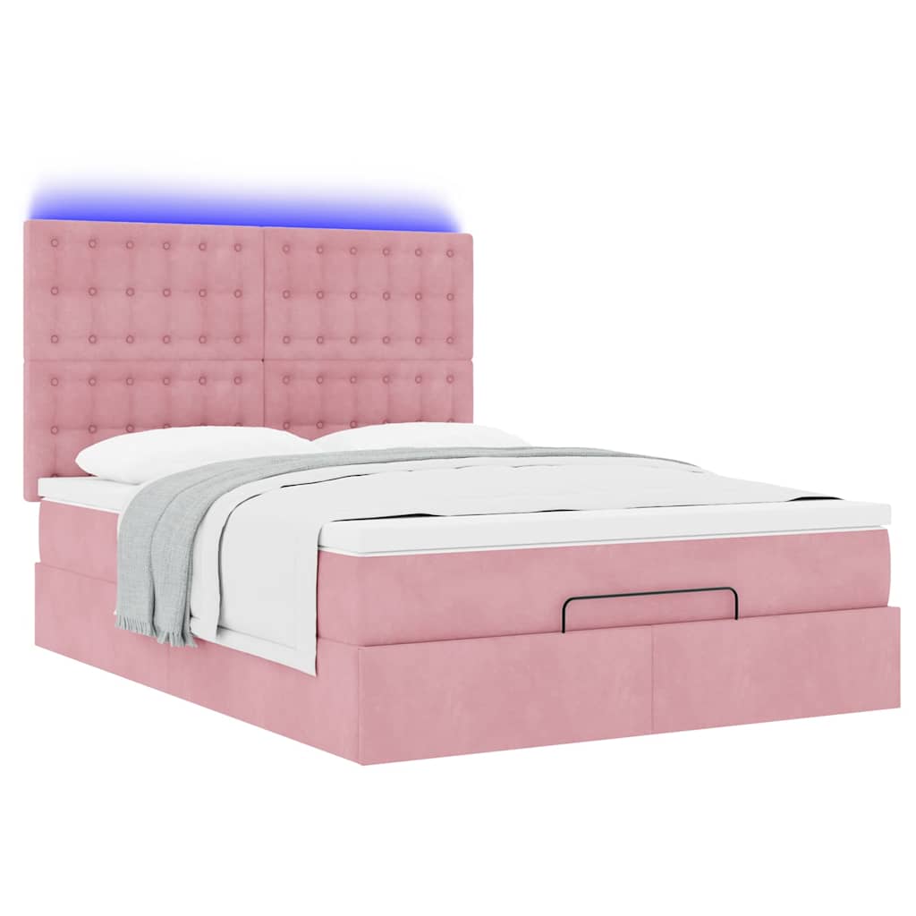 Cadre de lit ottoman avec matelas rose 140x190 cm velours - XIOS