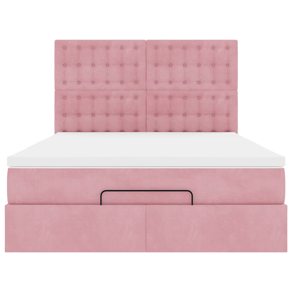 Cadre de lit ottoman avec matelas rose 140x190 cm velours - XIOS