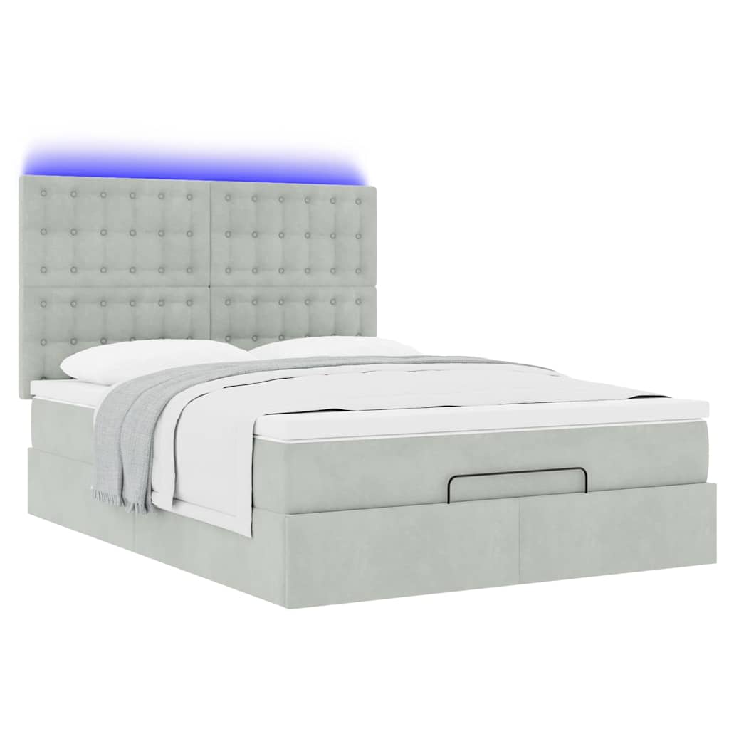 Cadre de lit ottoman avec matelas gris clair 140x200 cm velours - XIOS