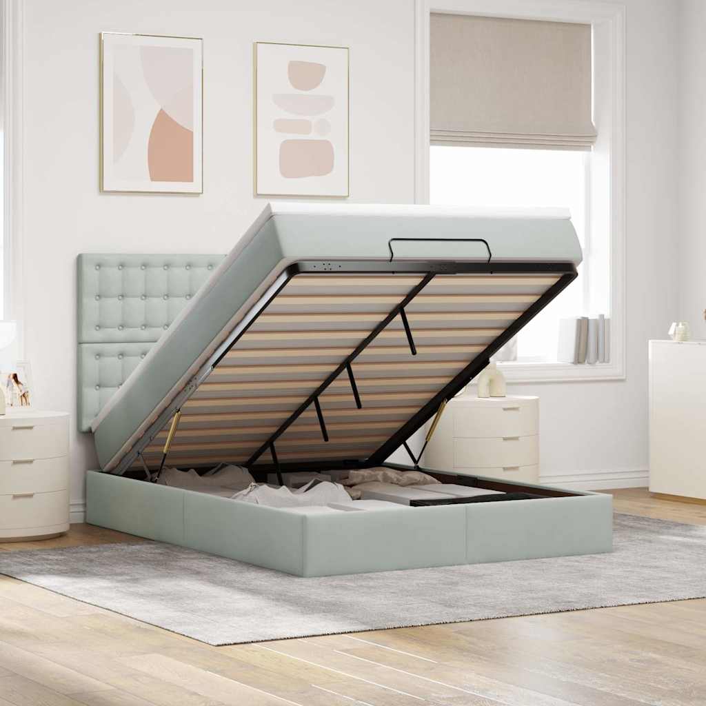 Cadre de lit ottoman avec matelas gris clair 140x200 cm velours - XIOS