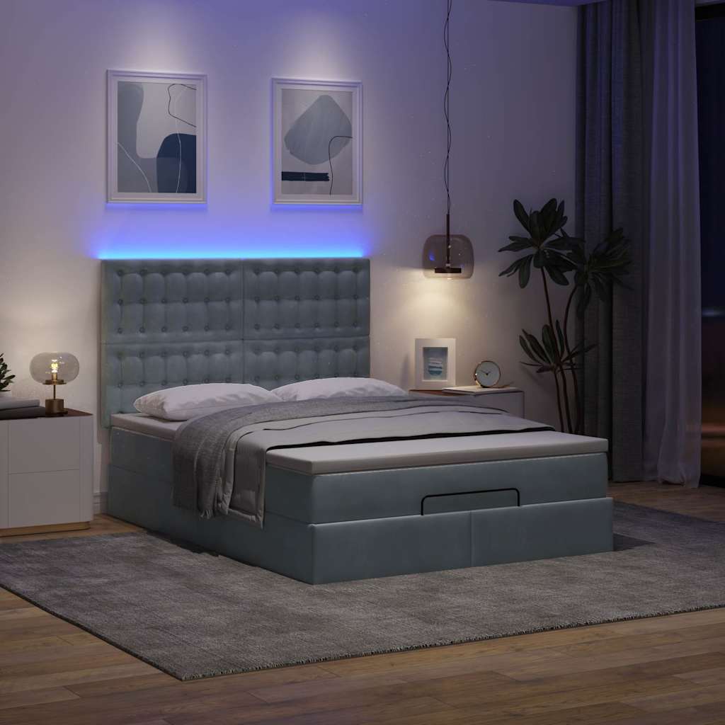 Cadre de lit ottoman avec matelas gris foncé 140x200 cm velours - XIOS