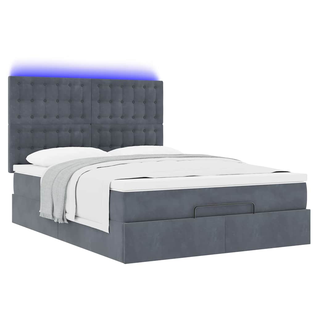 Cadre de lit ottoman avec matelas gris foncé 140x200 cm velours - XIOS