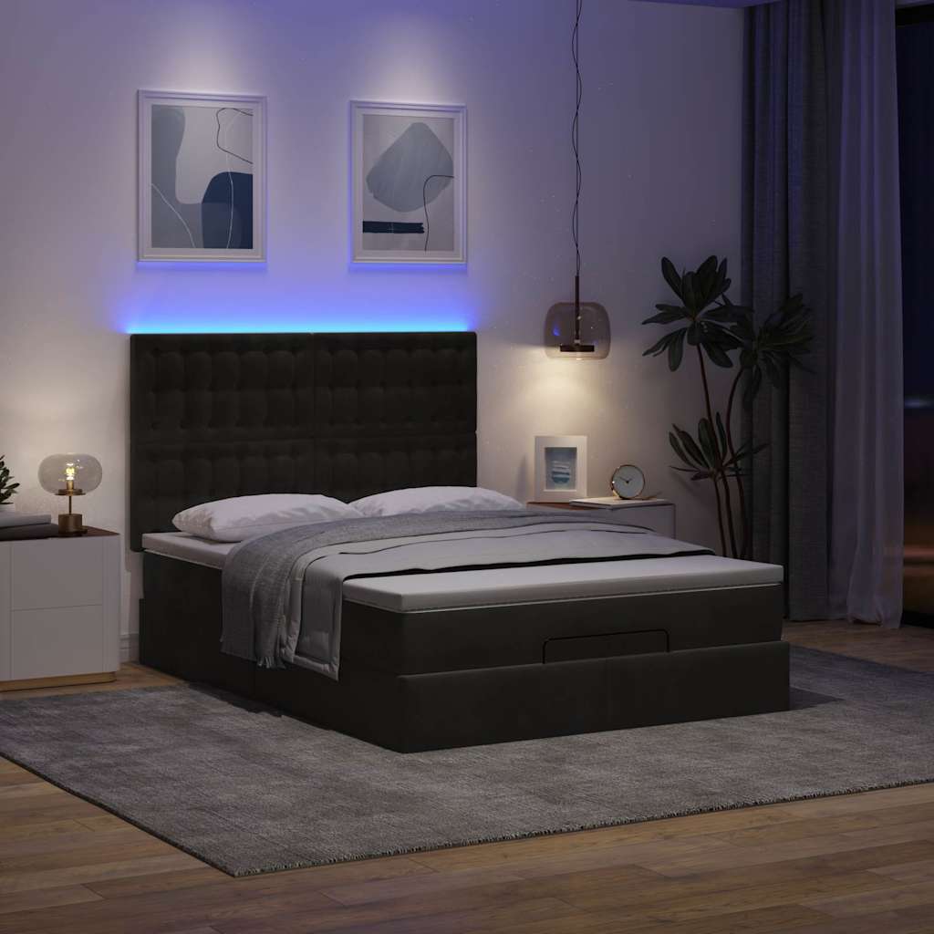 Cadre de lit ottoman avec matelas noir 140x200 cm velours - XIOS