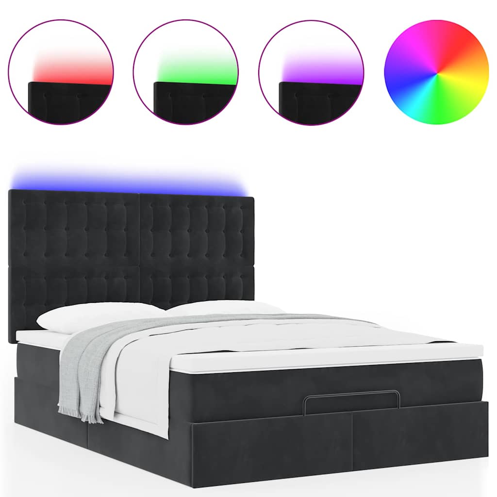 Cadre de lit ottoman avec matelas noir 140x200 cm velours - XIOS