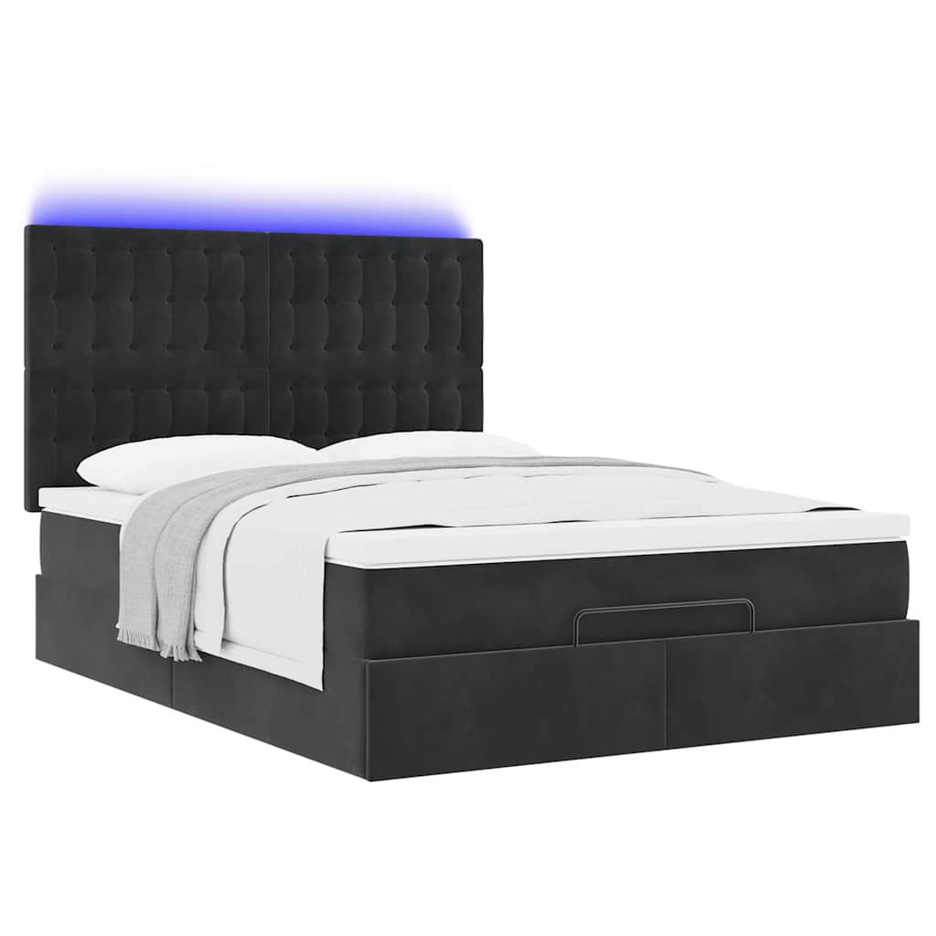 Cadre de lit ottoman avec matelas noir 140x200 cm velours - XIOS
