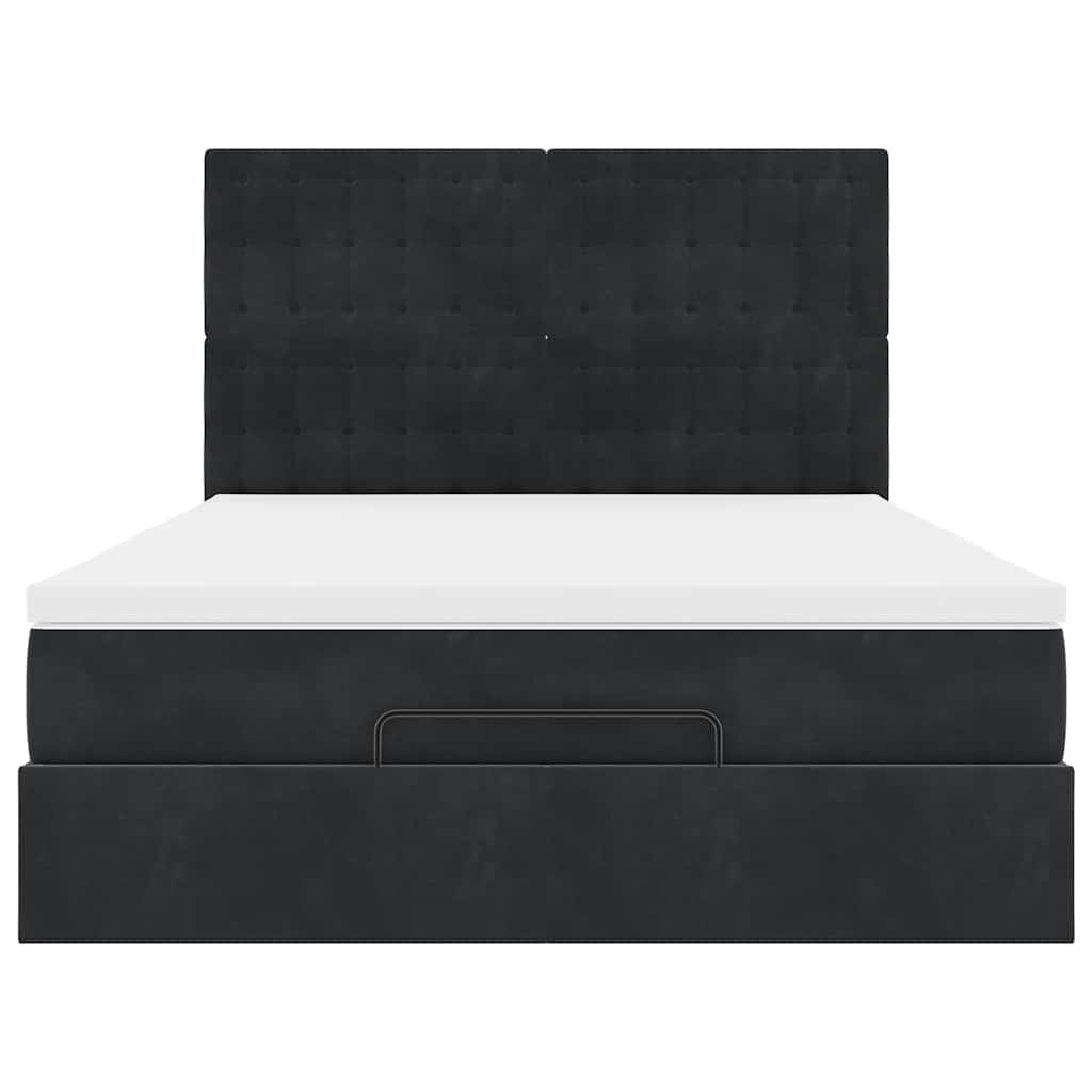 Cadre de lit ottoman avec matelas noir 140x200 cm velours - XIOS