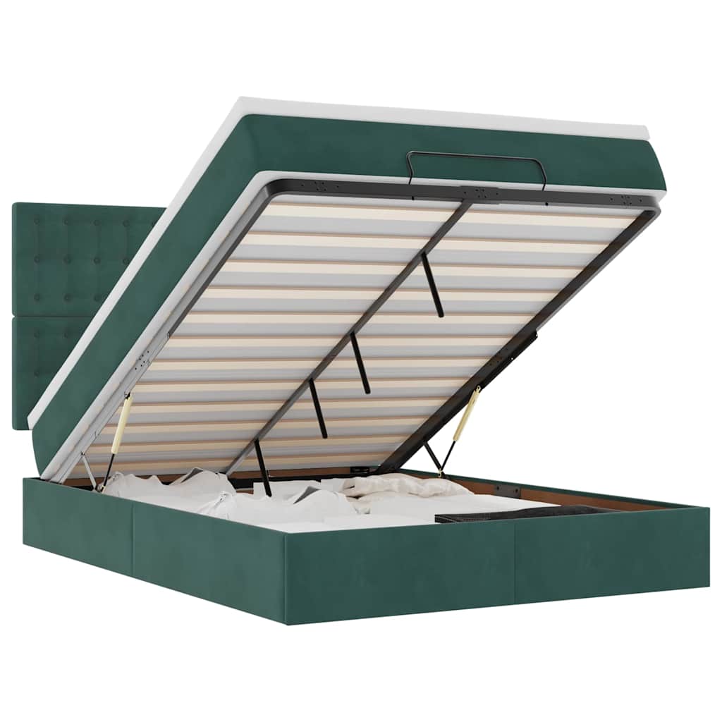 Cadre de lit ottoman avec matelas vert foncé 140x200 cm velours - XIOS
