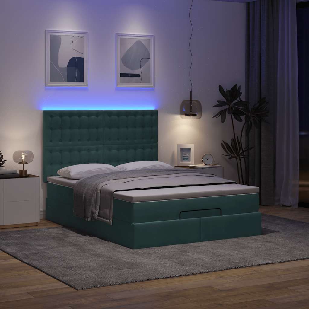 Cadre de lit ottoman avec matelas vert foncé 140x200 cm velours - XIOS