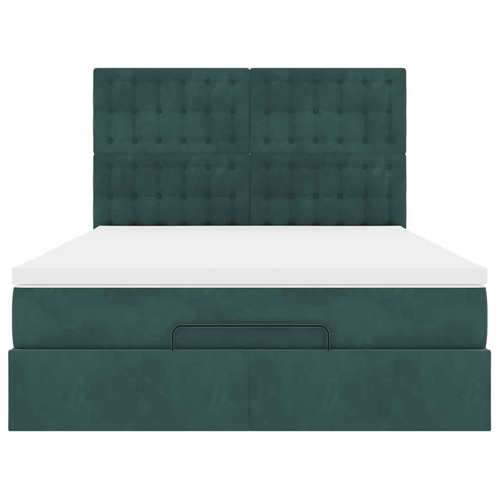 Cadre de lit ottoman avec matelas vert foncé 140x200 cm velours - XIOS