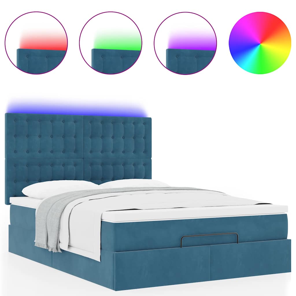 Cadre de lit ottoman avec matelas bleu foncé 140x200 cm velours - XIOS