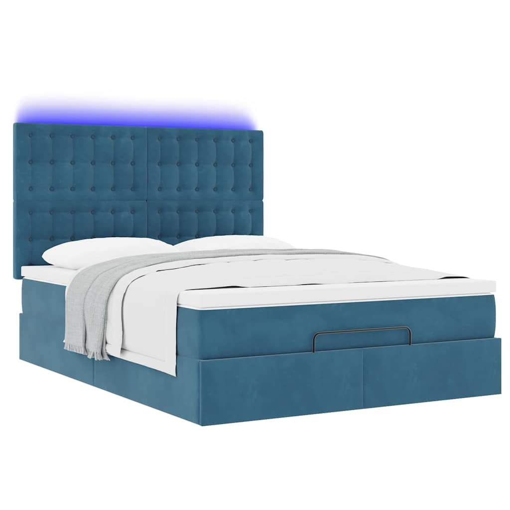 Cadre de lit ottoman avec matelas bleu foncé 140x200 cm velours - XIOS