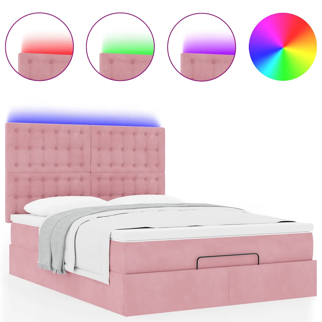 Cadre de lit ottoman avec matelas rose 140x200 cm velours - XIOS