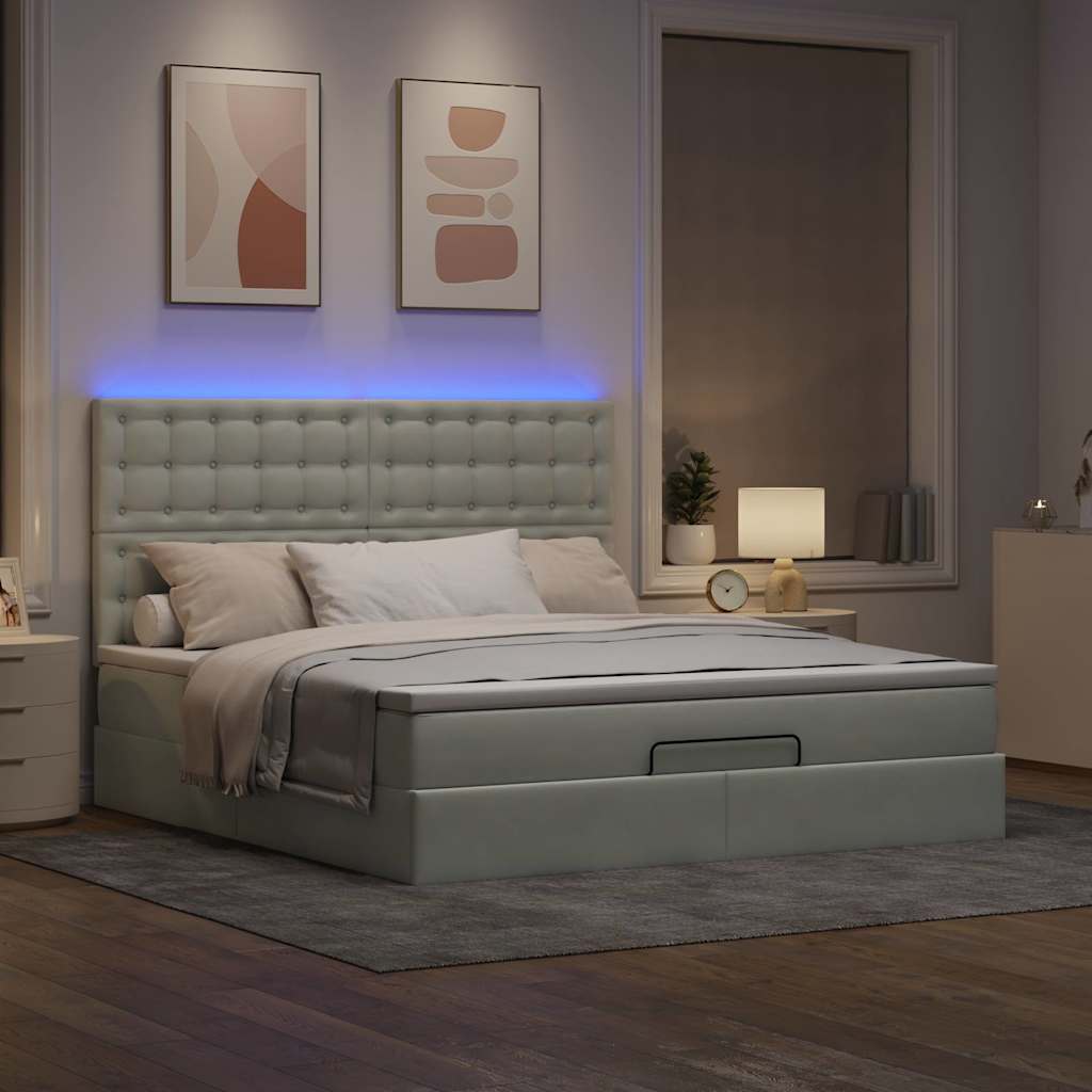 Cadre de lit ottoman et matelas gris clair 160x200cm velours - XIOS