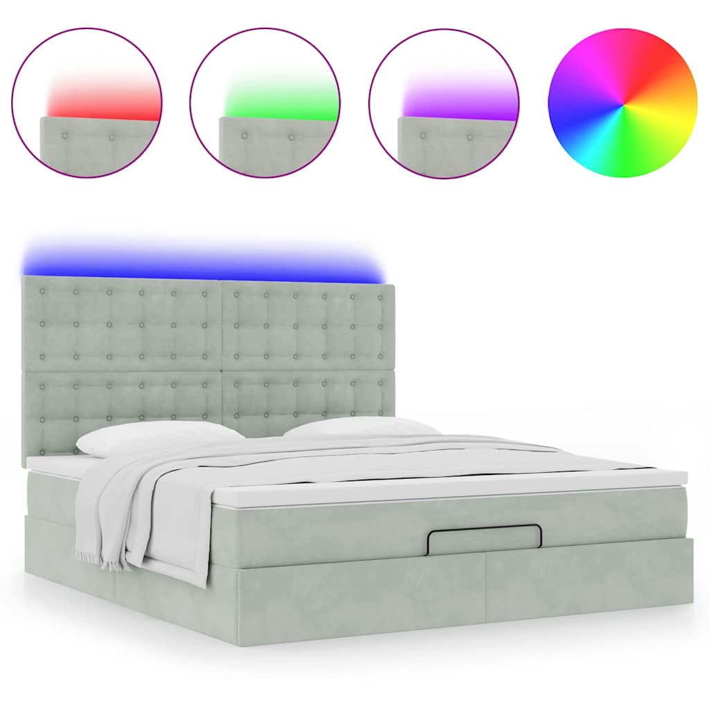 Cadre de lit ottoman et matelas gris clair 160x200cm velours - XIOS