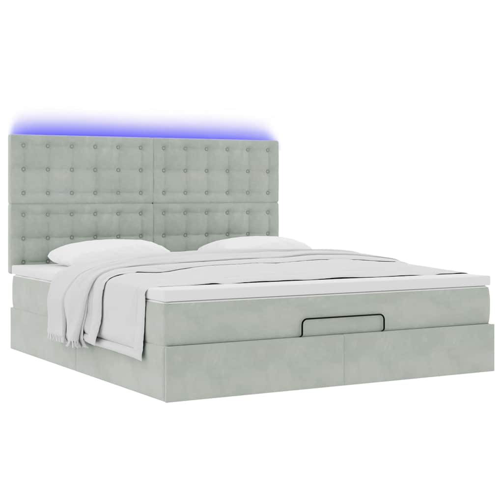 Cadre de lit ottoman et matelas gris clair 160x200cm velours - XIOS