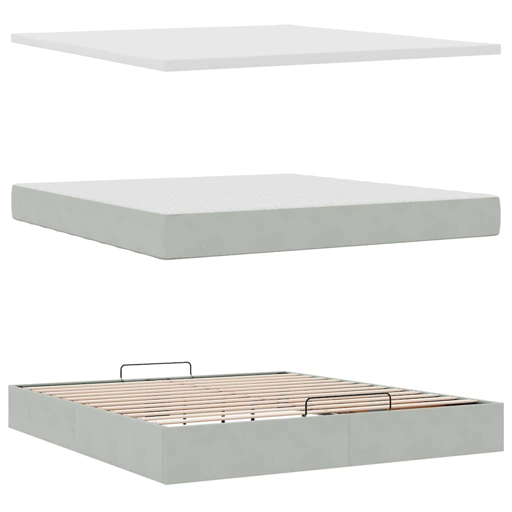 Cadre de lit ottoman et matelas gris clair 160x200cm velours - XIOS