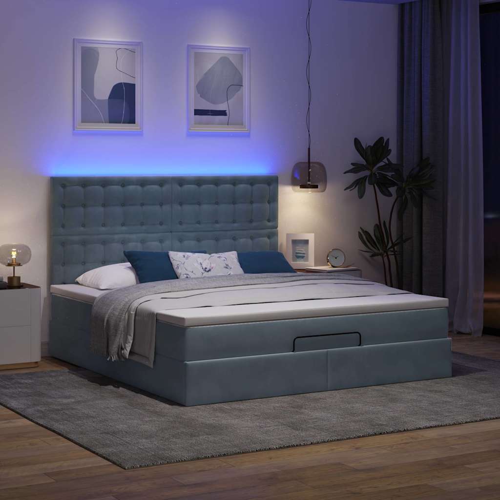 Cadre de lit ottoman avec matelas gris foncé 160x200cm velours - XIOS