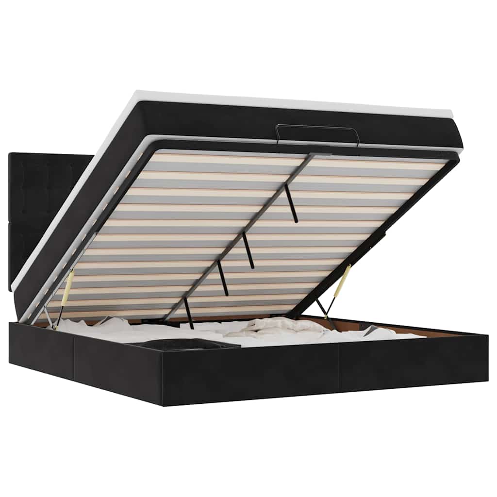 Cadre de lit ottoman avec matelas noir 160x200 cm velours - XIOS
