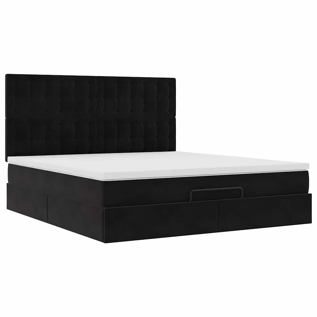 Cadre de lit ottoman avec matelas noir 160x200 cm velours - XIOS
