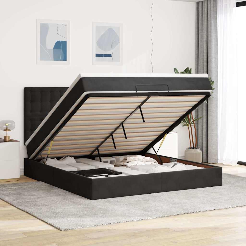 Cadre de lit ottoman avec matelas noir 160x200 cm velours - XIOS