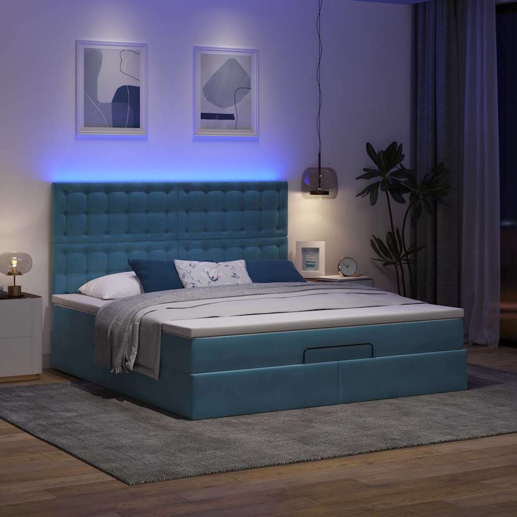 Cadre de lit ottoman avec matelas bleu foncé 160x200 cm velours - XIOS
