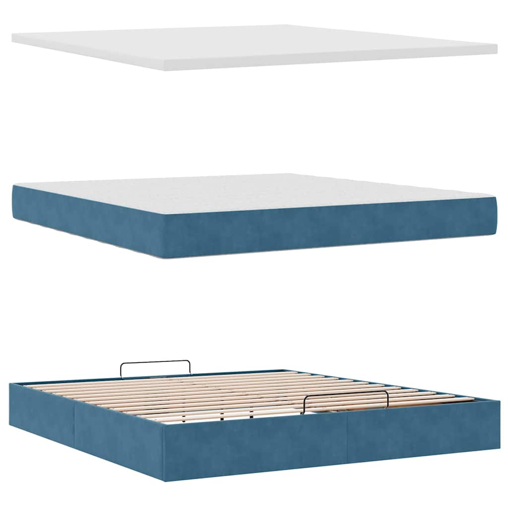 Cadre de lit ottoman avec matelas bleu foncé 160x200 cm velours - XIOS